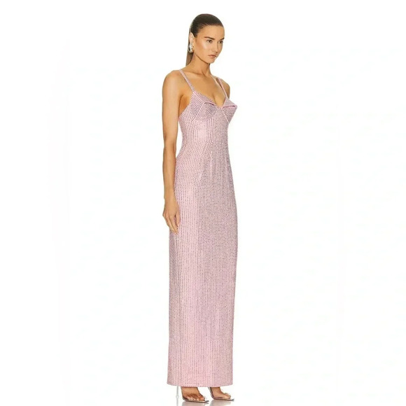 ASO Megan Fox NWT AREA Rose Pink Crystal Embellished Maxi Slit Party Gown XL - Picture 5 of 16